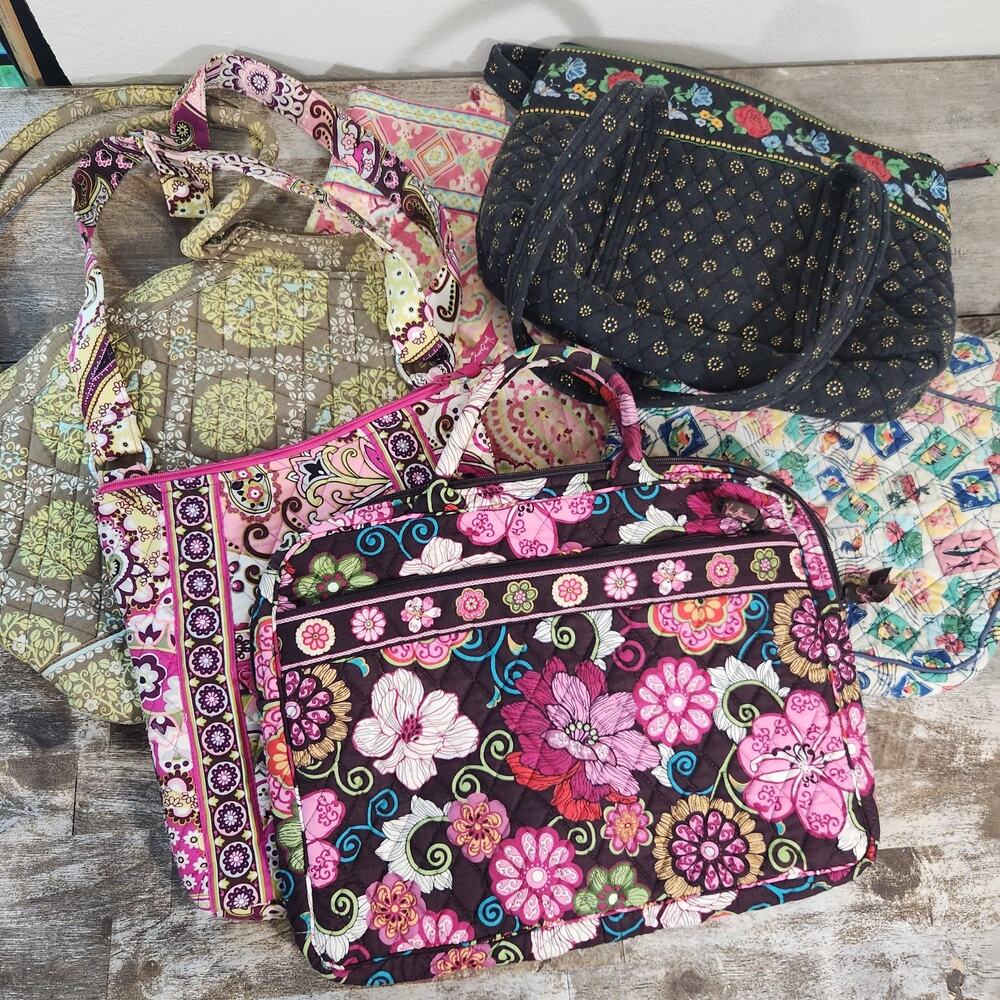 Vera Bradley Lot of 5 Bags Purses Tote Crossbody Laptop Case Colorful Stamps